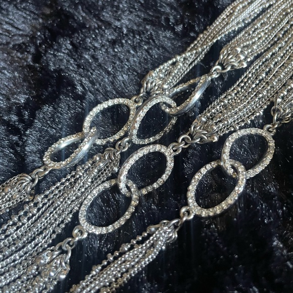 Rhinestone silver metal chain link bracelet with clasp - Picture 3 of 6